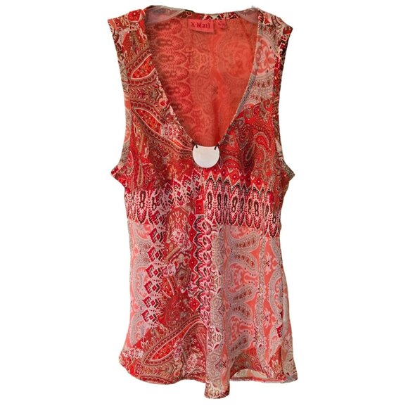 X-Mail Red Paisley Sleeveless Blouse Women's Small Layered Tunic Tank Top - Picture 1 of 7